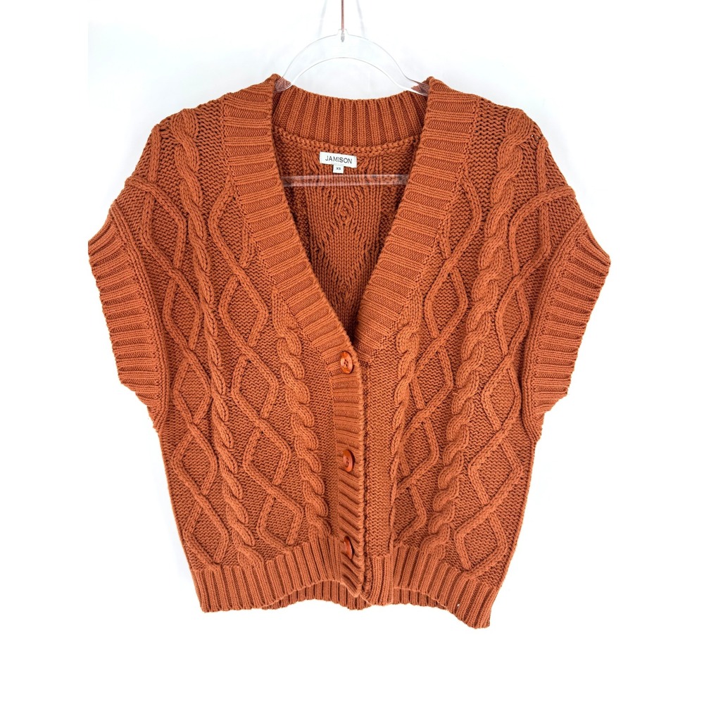 Jamison Rust Orange Cable Knit Sweater Vest V-Neck Button Front XS